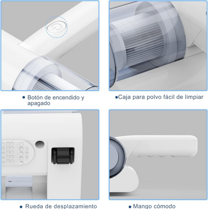 Aspirador de Ácaros 2 en 1 – Potencia de 300W, 2400mAh y Succión de 10.000 Pa