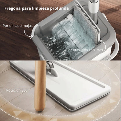 Fregona con Cubo Autoescurrible – 3 Mopas Reutilizables